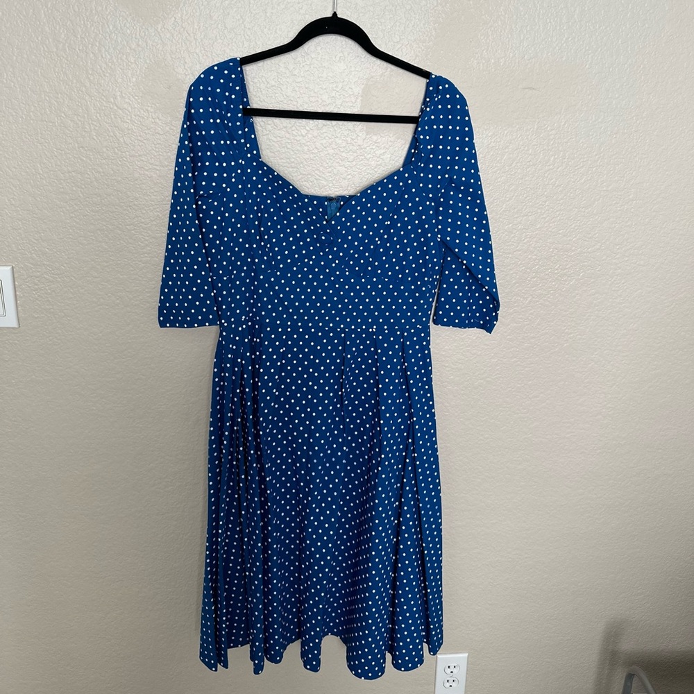 Vintage Style Blue & White Polka Dot Swing Dress from Unique Vintage Size XL/14!